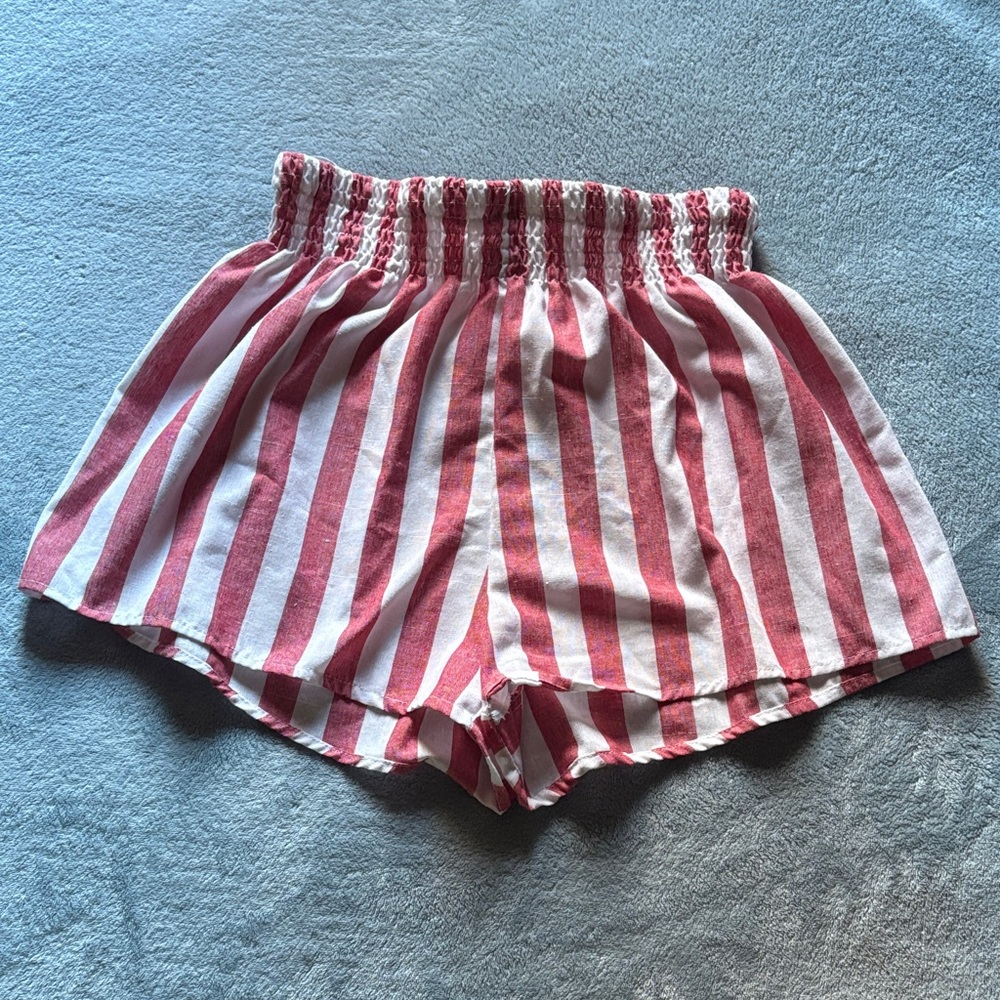 SHEIN Pink and White Striped High Waist Shorts